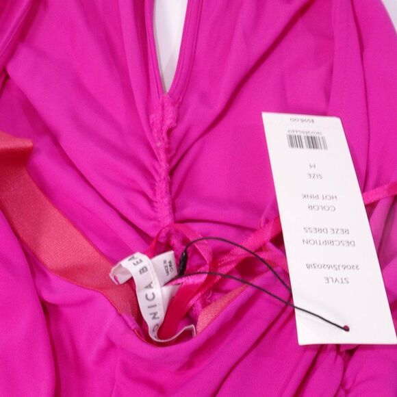Veronica Beard Reze Hot Pink Ruched Gold Chain Halter Maxi Dress NWT 598 Sz L - Picture 12 of 14